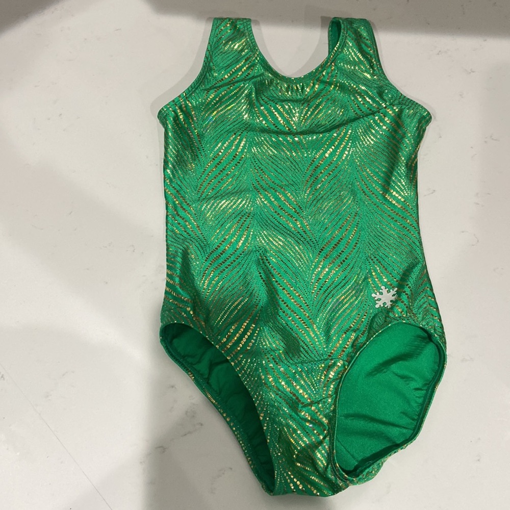 Snowflake Designs Gymnastics Leotard Adult Small green & gold Excellent like new